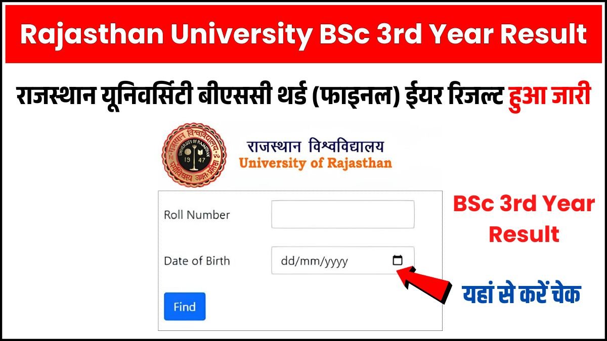 Rajasthan University BSc 3rd Year Result 2025 Name Wise